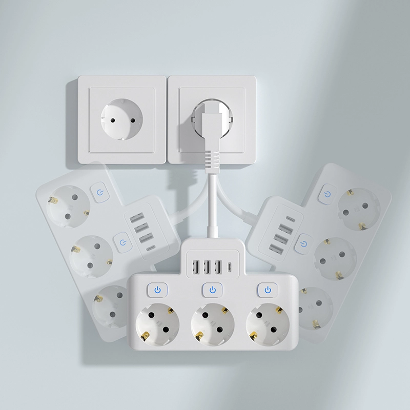 3 штекер EU Power strip со индивидуален прекинувач