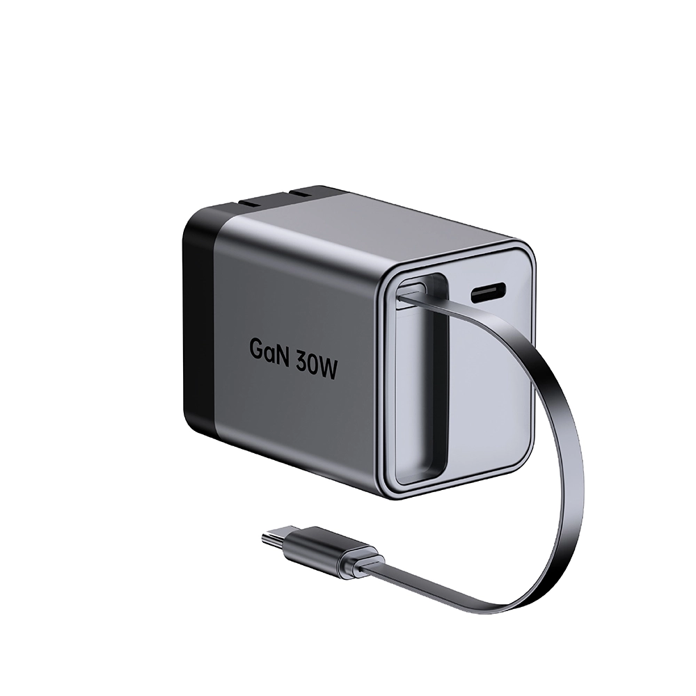 Брз полнач што се преклопува во САД од 30 W со USB C кабел што се извлекува