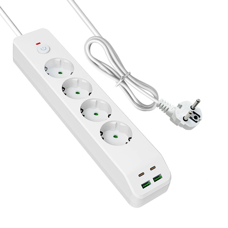 Брзо полнење EU Power strip со 4 AC и 4 USB
