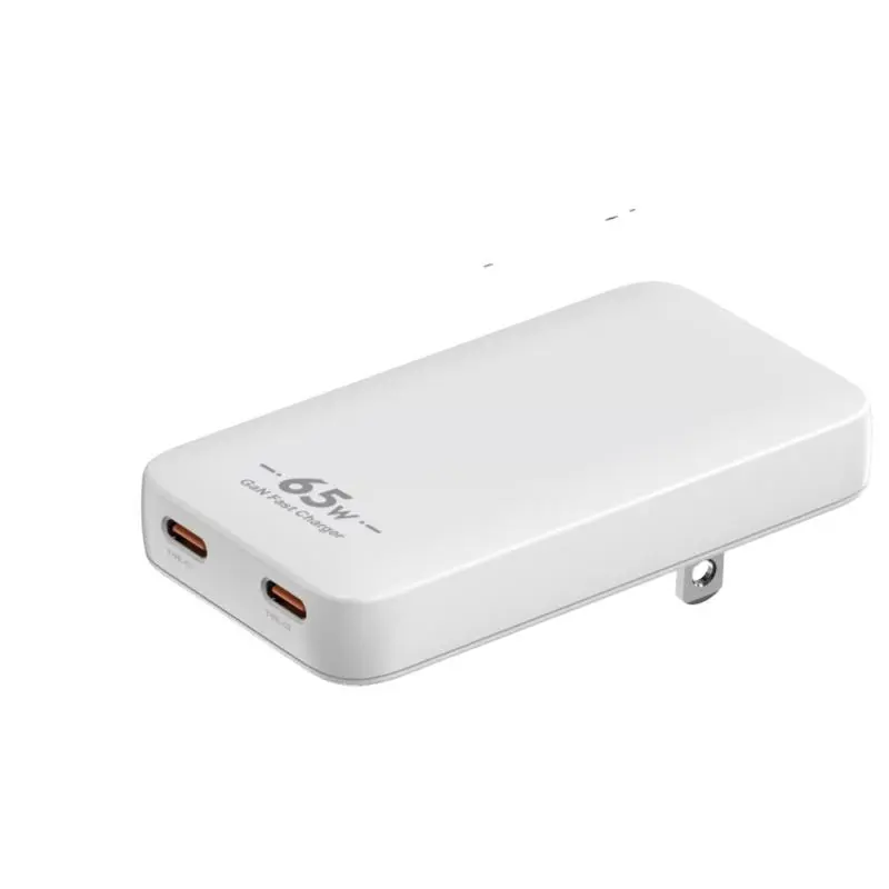 PD65W GaN USB-C Ултра-тенок ѕиден полнач Адаптер со две порти